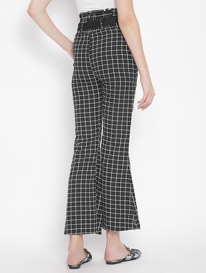 flared hem grid pattern trouser - 15613514 - Standard Image - 3