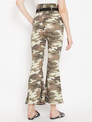 flared hem camouflage print trouser - 15613515 - Standard Image - 3