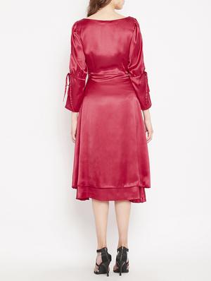 side tie up slit sleeve a-line dress - 15613538 - Standard Image - 3