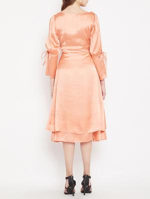 side tie up slit sleeve a-line dress - 15613539 - Standard Image - 3