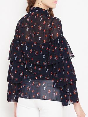 button up ditsy floral layered top - 15613547 - Standard Image - 3