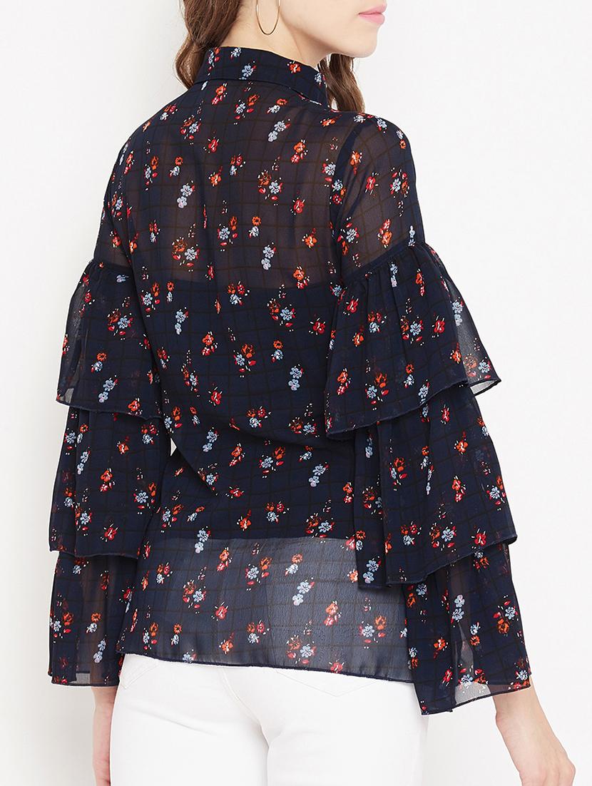 button up ditsy floral layered top - 15613547 - Zoom Image - 3
