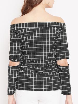 sleeve cutout detail grid pattern top - 15613555 - Standard Image - 3