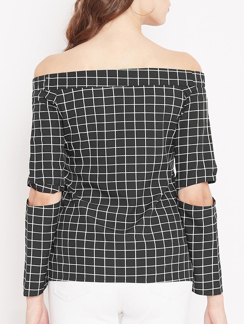 sleeve cutout detail grid pattern top - 15613555 - Zoom Image - 3
