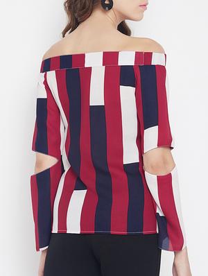 sleeve cutout detail striped top - 15613556 - Standard Image - 3