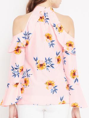 ruffled detail cold shoulder top - 15613559 - Standard Image - 3