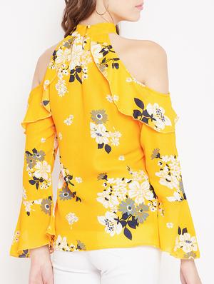 ruffled detail cold shoulder top - 15613560 - Standard Image - 3
