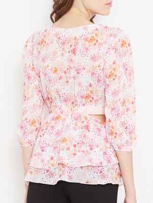 elasticated waist cut out detail top - 15613563 - Standard Image - 3