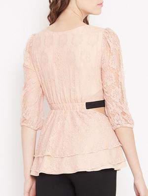 elasticated waist cut out detail top - 15613564 - Standard Image - 3