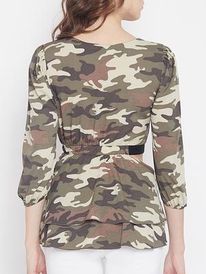 camouflage print cut out detail top - 15613566 - Standard Image - 3