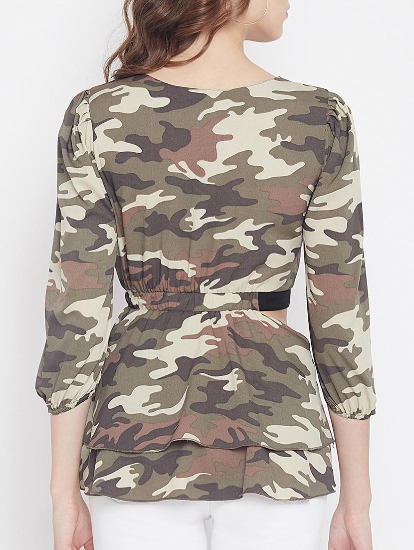 camouflage print cut out detail top - 15613566 - Zoom Image - 3