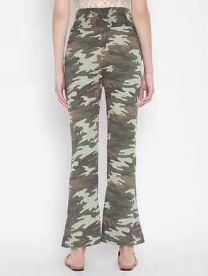 high rise flared hem camouflage print trouser - 15613585 - Standard Image - 3