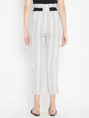 paperbag waist striped crop pant - 15613587 - Standard Image - 3