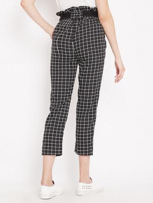 paperbag waist grid pattern crop pant - 15613591 - Standard Image - 3