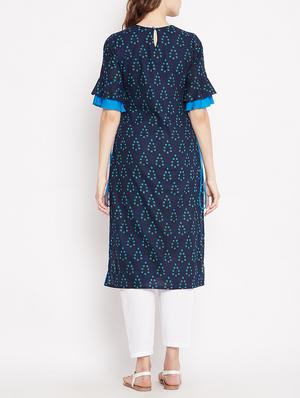 Straight printed kurta with tassels - 15613593 - Standard Image - 3