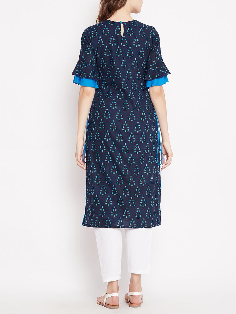 Straight printed kurta with tassels - 15613593 - Zoom Image - 3