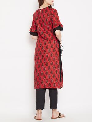Straight printed kurta with tassels - 15613594 - Standard Image - 3