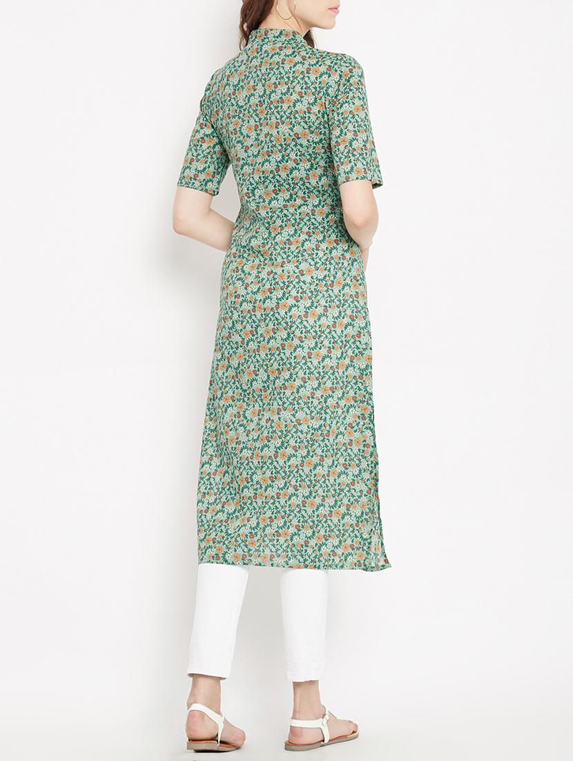 Frilled detail Printed straight kurta - 15613597 - Zoom Image - 3