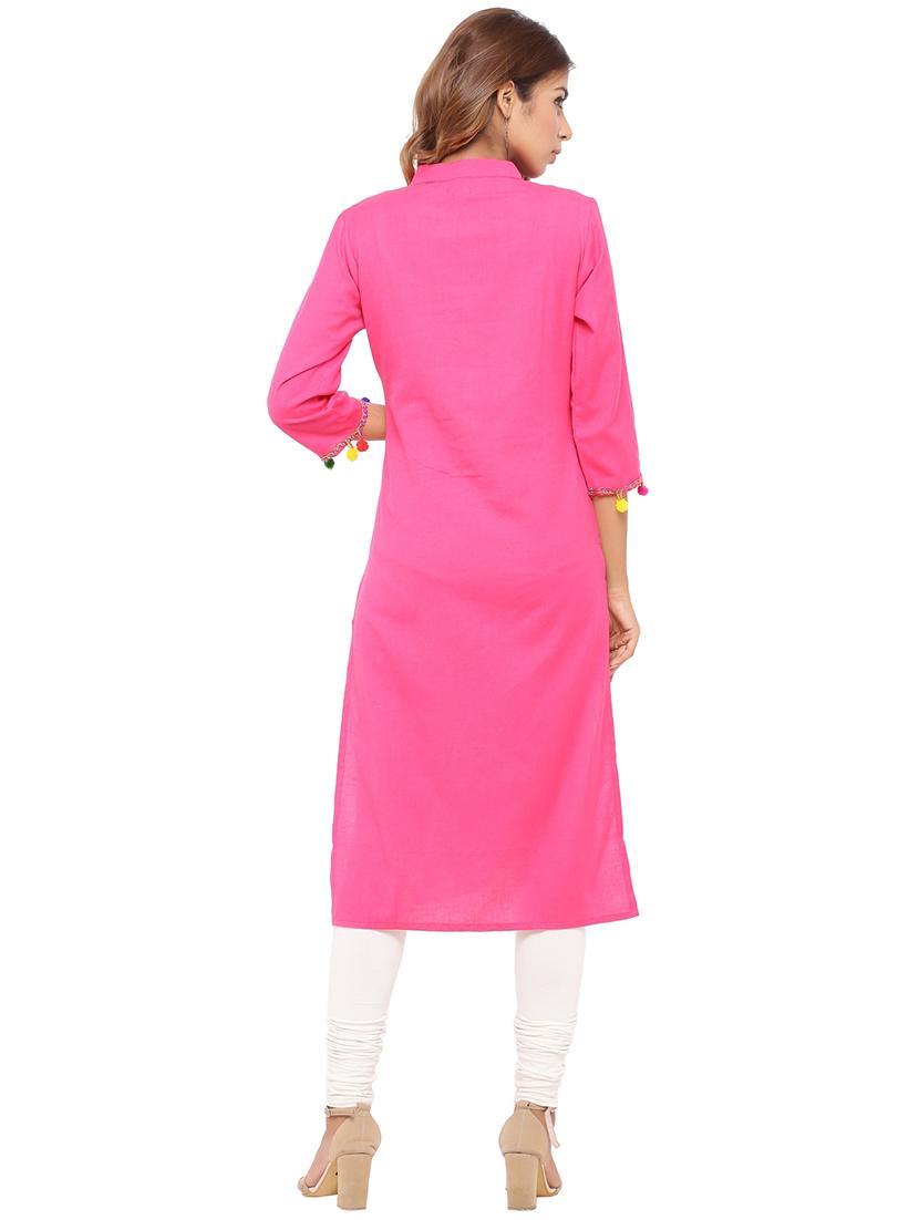 Straight pom pom solid kurta - 15614204 - Zoom Image - 3