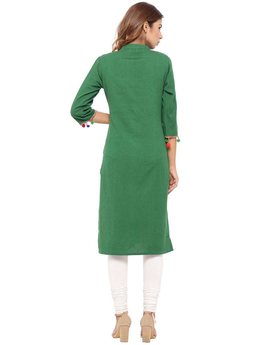 Straight pom pom solid kurta - 15614205 - Zoom Image - 3