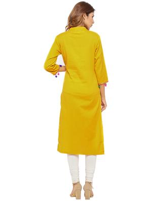 Straight pom pom solid kurta - 15614206 - Standard Image - 3