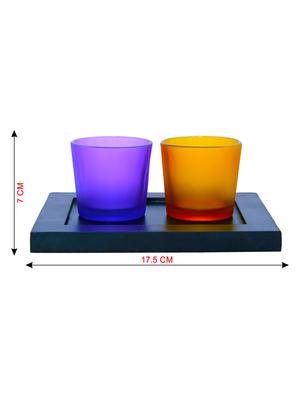 Hand Crafted Glass Votives with wooden Tray - 15614329 - Standard Image - 3