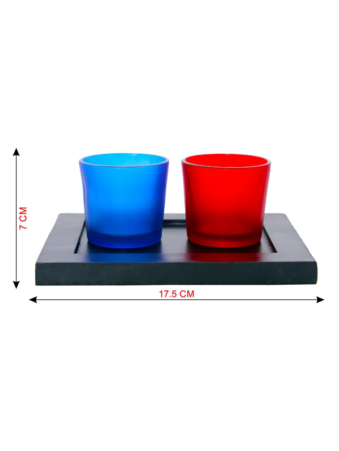 Hand Crafted Glass Votives with wooden Tray - 15614331 - Zoom Image - 3