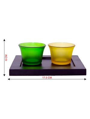 Hand Crafted Glass Votives with wooden Tray - 15614333 - Standard Image - 3