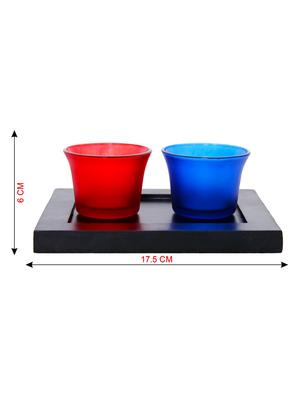 Hand Crafted Glass Votives with wooden Tray - 15614334 - Standard Image - 3
