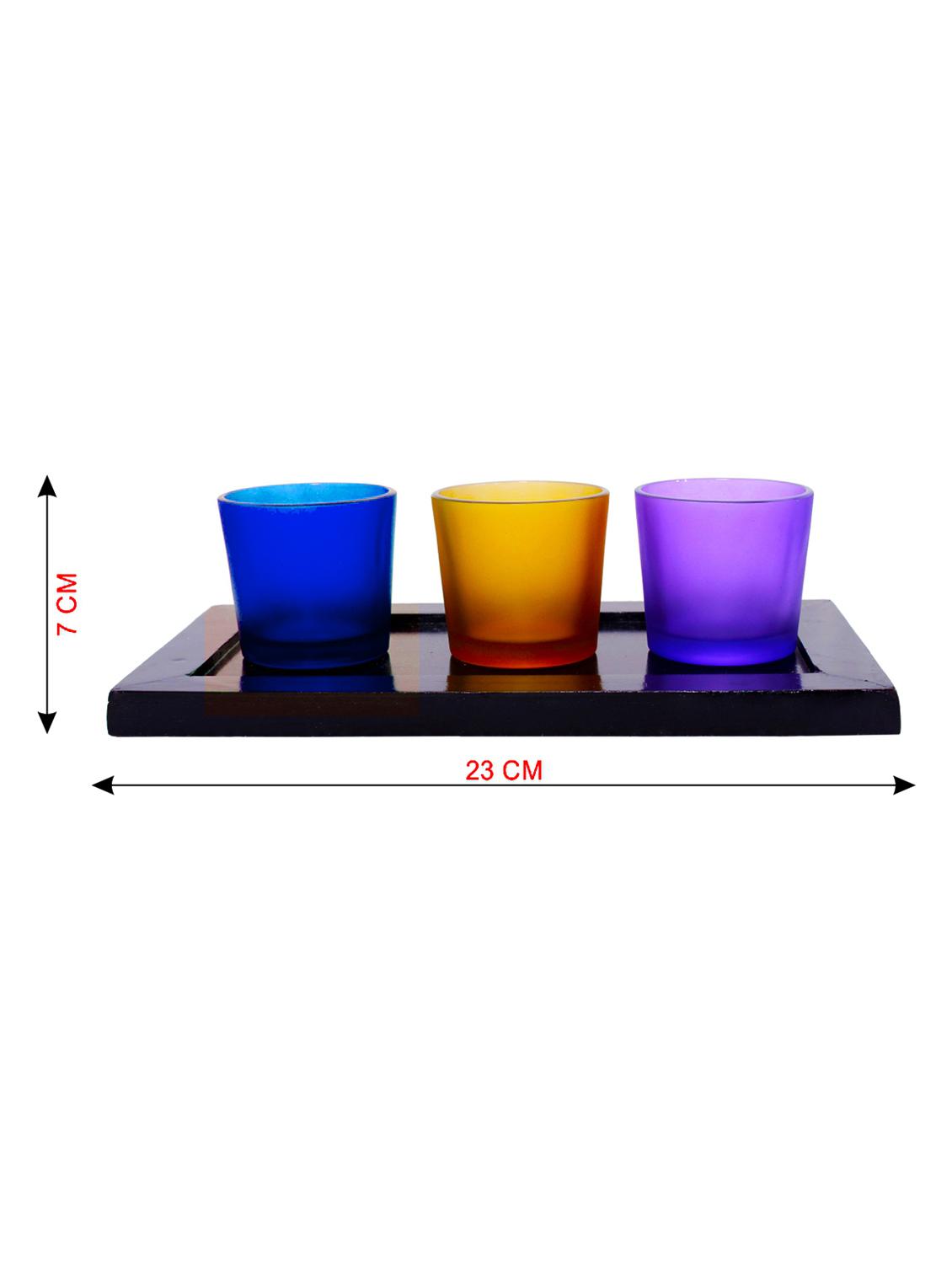 Hand Crafted Glass Votives with wooden Tray - 15614337 - Zoom Image - 3