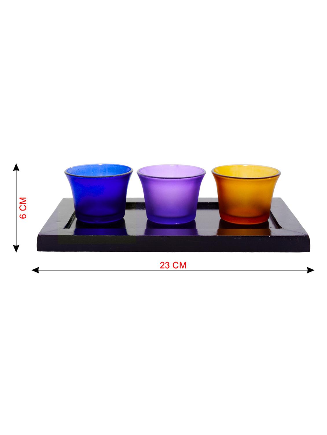 Hand Crafted Glass Votives with wooden Tray - 15614340 - Zoom Image - 3