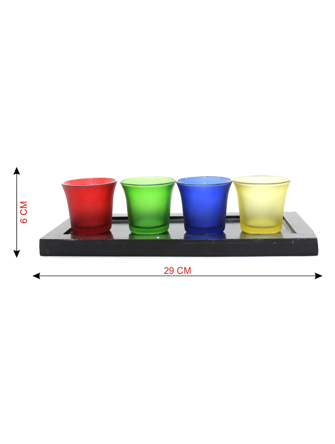 Hand Crafted Glass Votives with wooden Tray - 15614342 - Zoom Image - 3