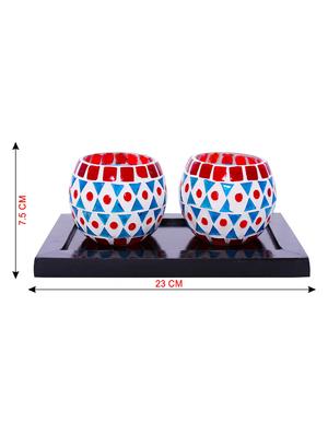 Hand Crafted Glass Votives with wooden Tray - 15614343 - Standard Image - 3