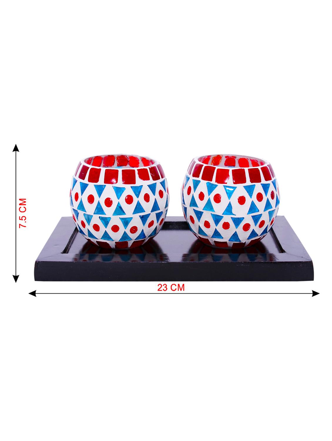 Hand Crafted Glass Votives with wooden Tray - 15614343 - Zoom Image - 3