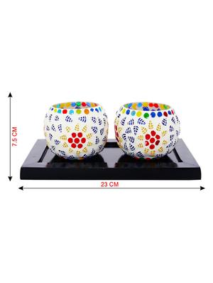 Hand Crafted Glass Votives with wooden Tray - 15614344 - Standard Image - 3