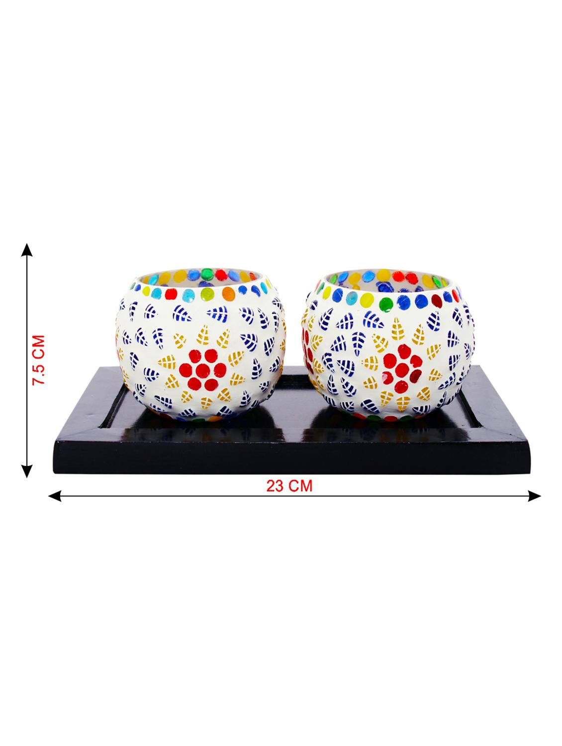 Hand Crafted Glass Votives with wooden Tray - 15614344 - Zoom Image - 3