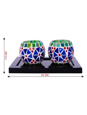 hand crafted glass votives with wooden tray - 15614345 - Standard Image - 3