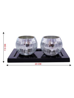 Hand Crafted Glass Votives with wooden Tray - 15614346 - Standard Image - 3