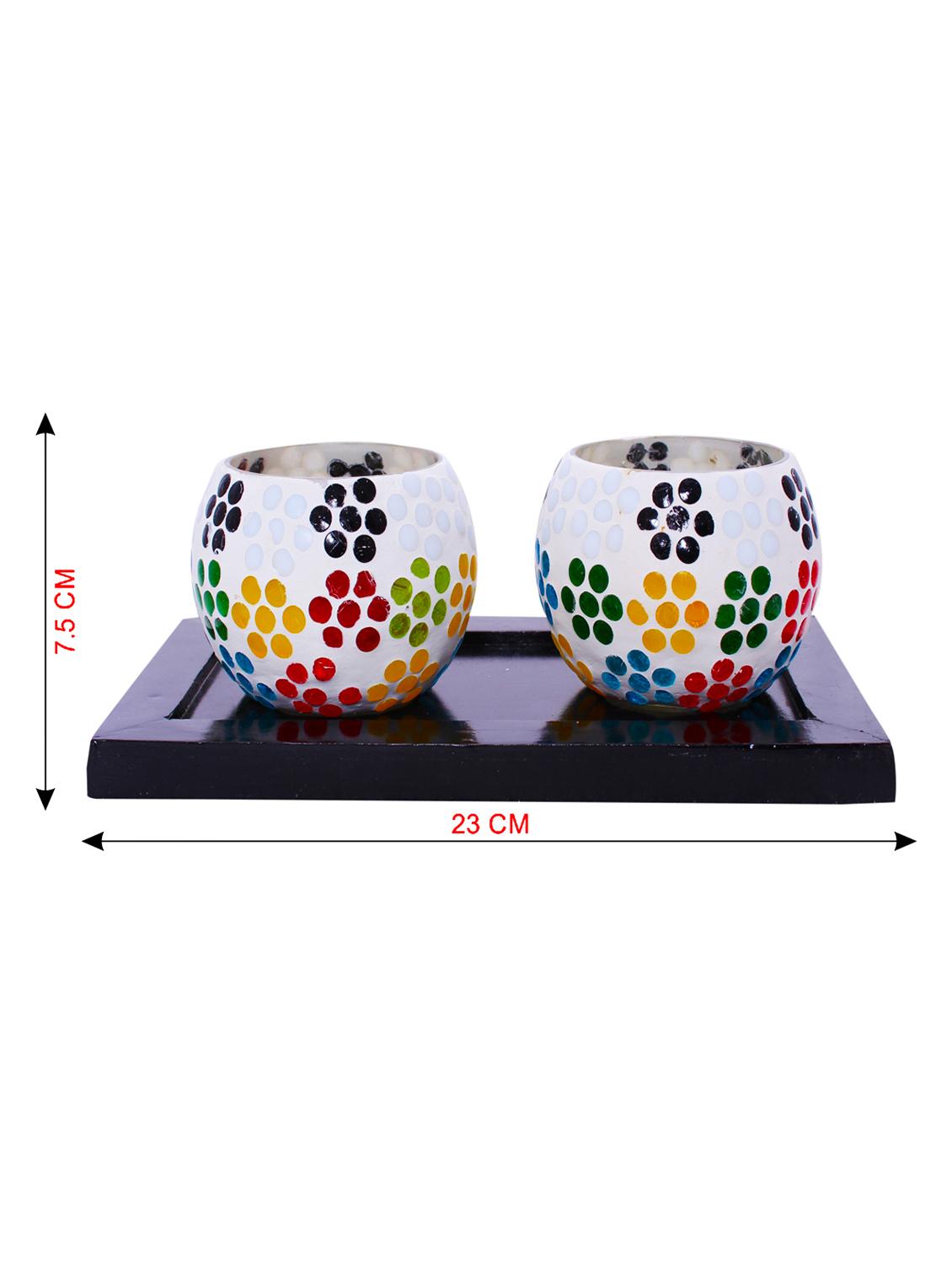 Hand Crafted Glass Votives with wooden Tray - 15614347 - Zoom Image - 3