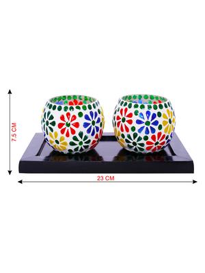 Hand Crafted Glass Votives with wooden Tray - 15614348 - Standard Image - 3