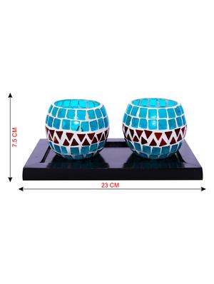 Hand Crafted Glass Votives with wooden Tray - 15614349 - Standard Image - 3