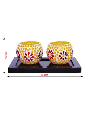 Hand Crafted Glass Votives with wooden Tray - 15614350 - Standard Image - 3