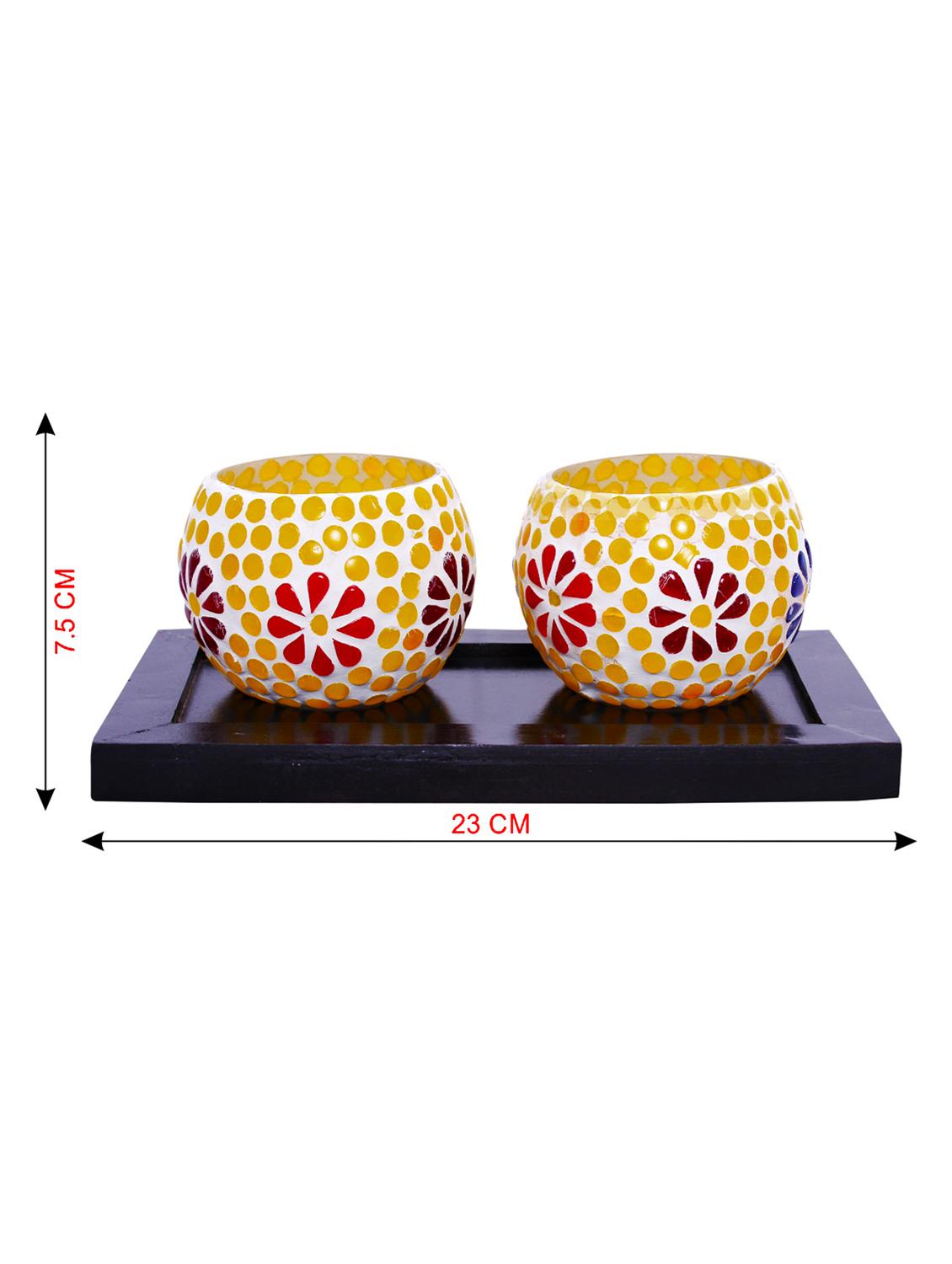 Hand Crafted Glass Votives with wooden Tray - 15614350 - Zoom Image - 3