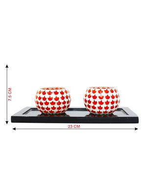 Hand Crafted Glass Votives with wooden Tray - 15614351 - Standard Image - 3