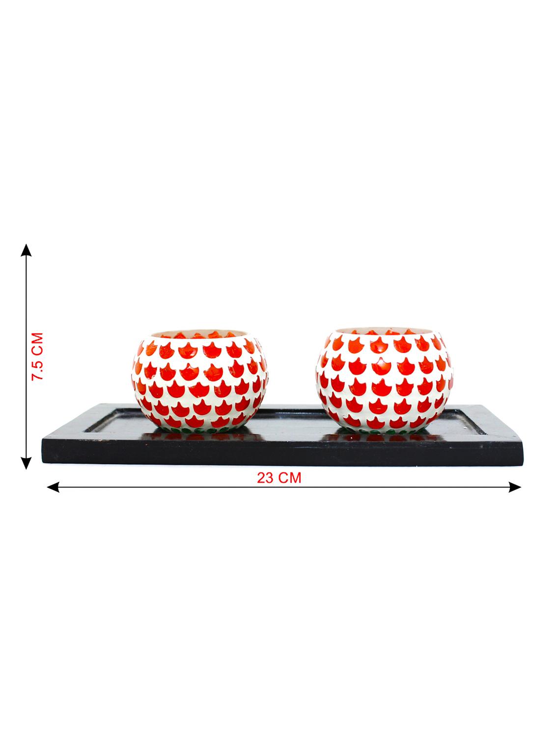 Hand Crafted Glass Votives with wooden Tray - 15614351 - Zoom Image - 3