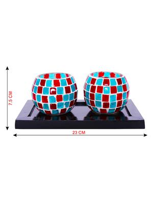 Hand Crafted Glass Votives with wooden Tray - 15614352 - Standard Image - 3