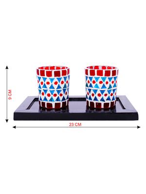 Hand Crafted Glass Votives with wooden Tray - 15614353 - Standard Image - 3