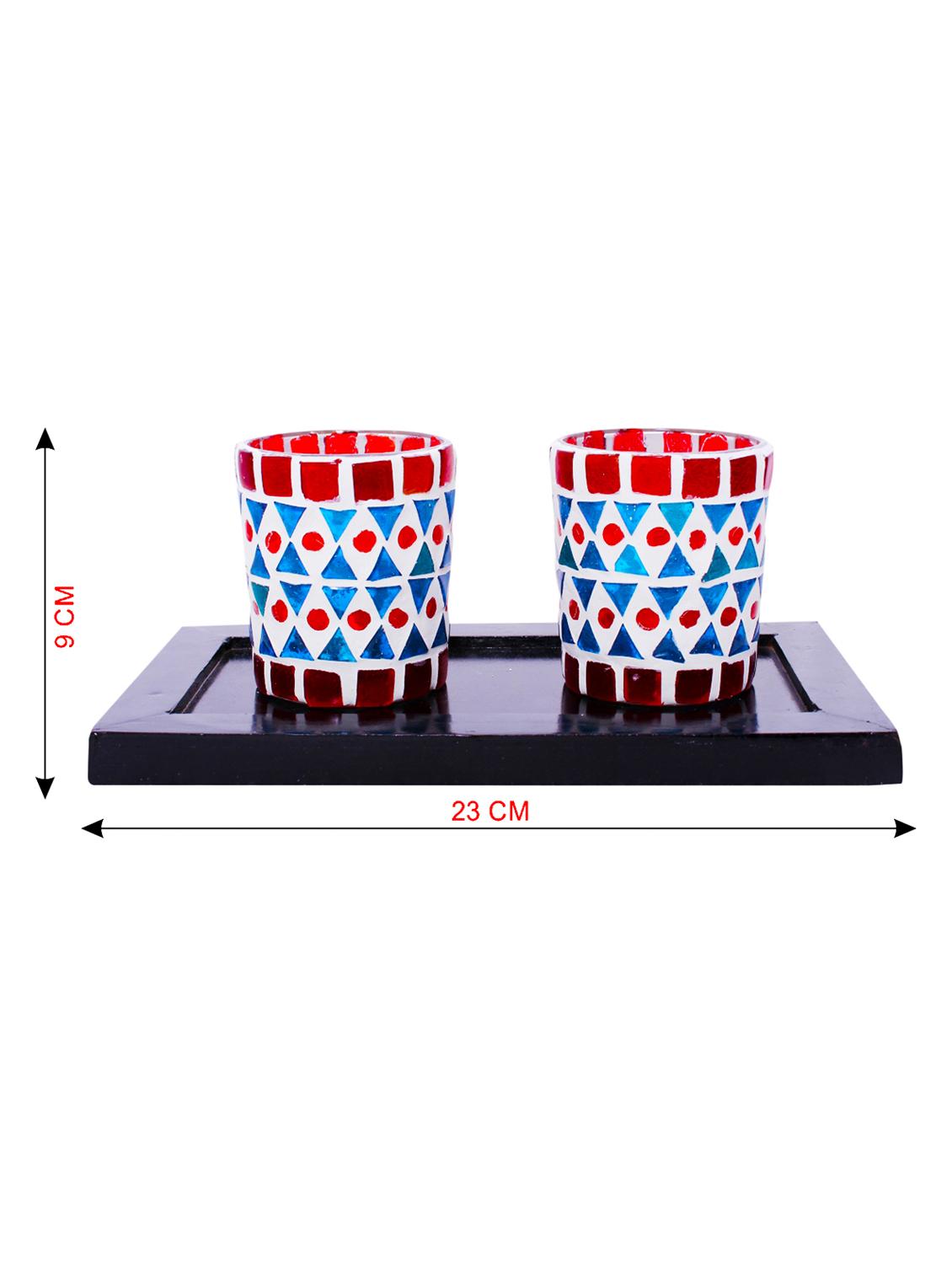 Hand Crafted Glass Votives with wooden Tray - 15614353 - Zoom Image - 3