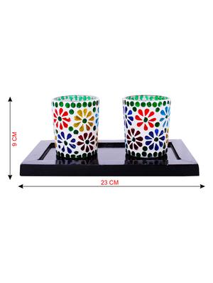 Hand Crafted Glass Votives with wooden Tray - 15614355 - Standard Image - 3