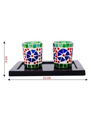 Hand Crafted Glass Votives with wooden Tray - 15614356 - Standard Image - 3